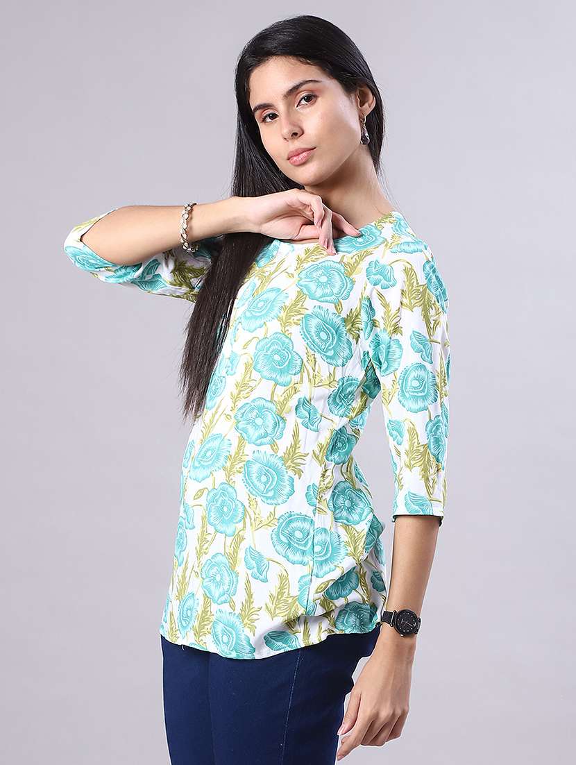 women printed three quarter sleeve kurti - 21969619 -  Standard Image - 1