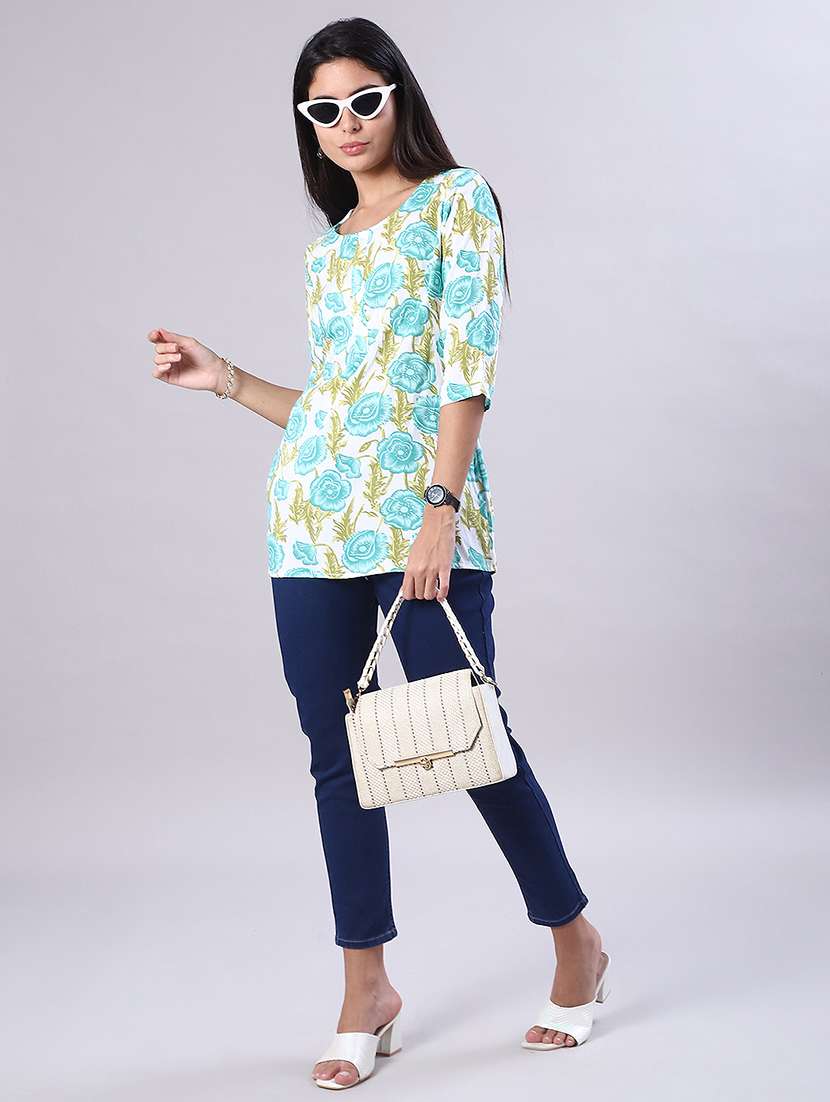 women printed three quarter sleeve kurti - 21969619 -  Standard Image - 4