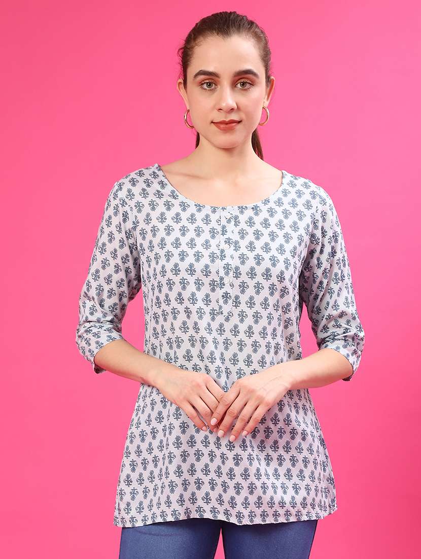 women printed three quarter sleeve kurti - 21969620 -  Standard Image - 1