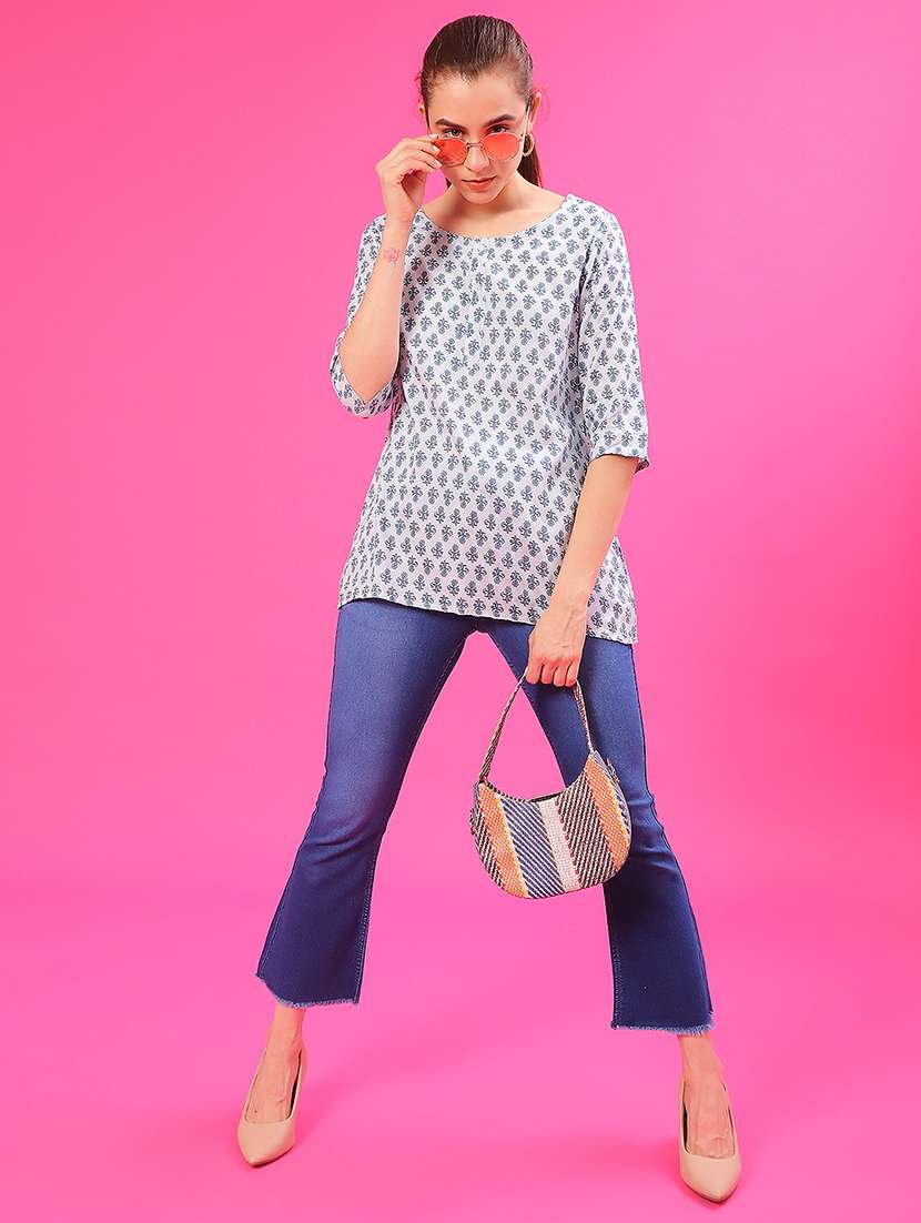 women printed three quarter sleeve kurti - 21969620 -  Standard Image - 4