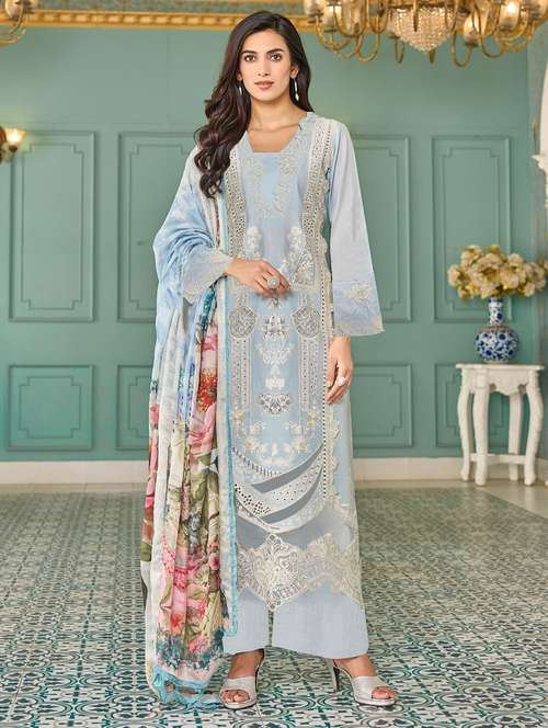 women self design long sleeve kurta palazzo with dupatta set - 21969622 - Standard Image - 0