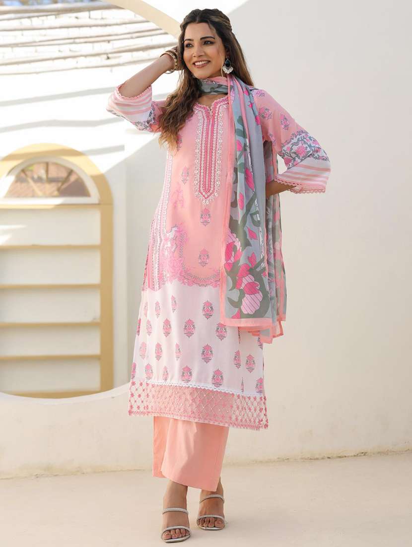 women three quarter sleeve kurta pant with dupatta set - 21969631 -  Standard Image - 1