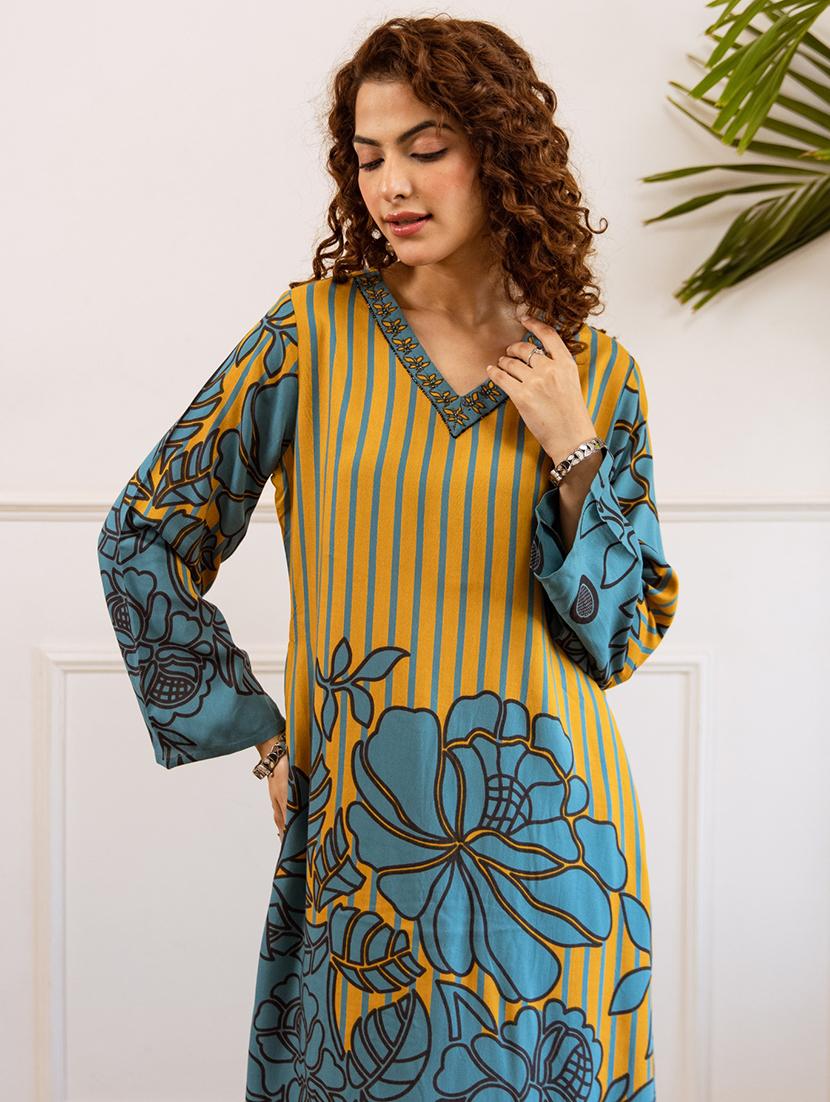 women printed long sleeve kurta palazzo set - 21969661 - Standard Image - 1
