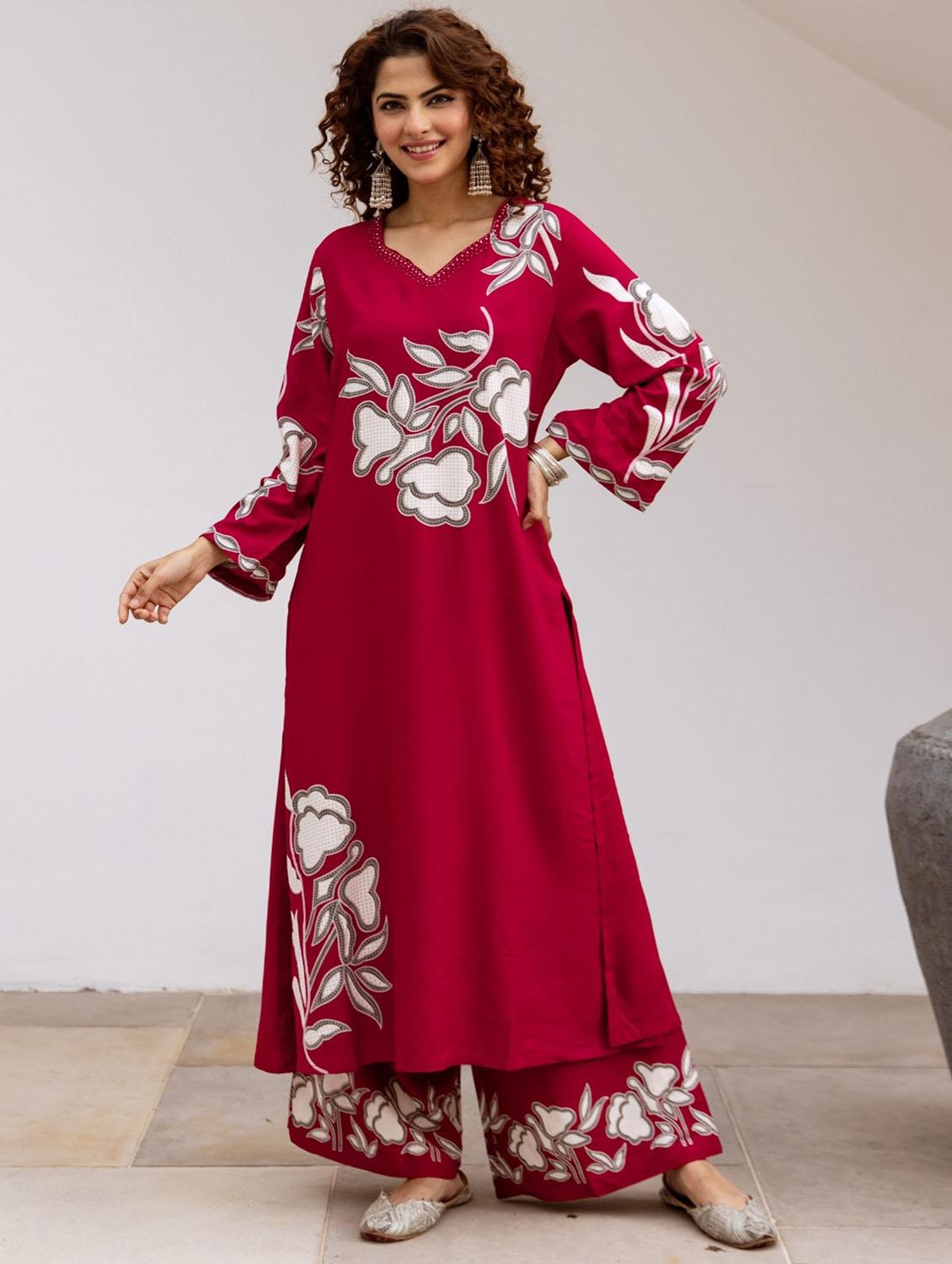 women printed long sleeve kurta palazzo set - 21969663 -  Zoom Image - 0