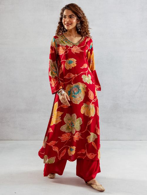 women floral printed long sleeve kurta palazzo set - 21969675 -  Standard Image - 0