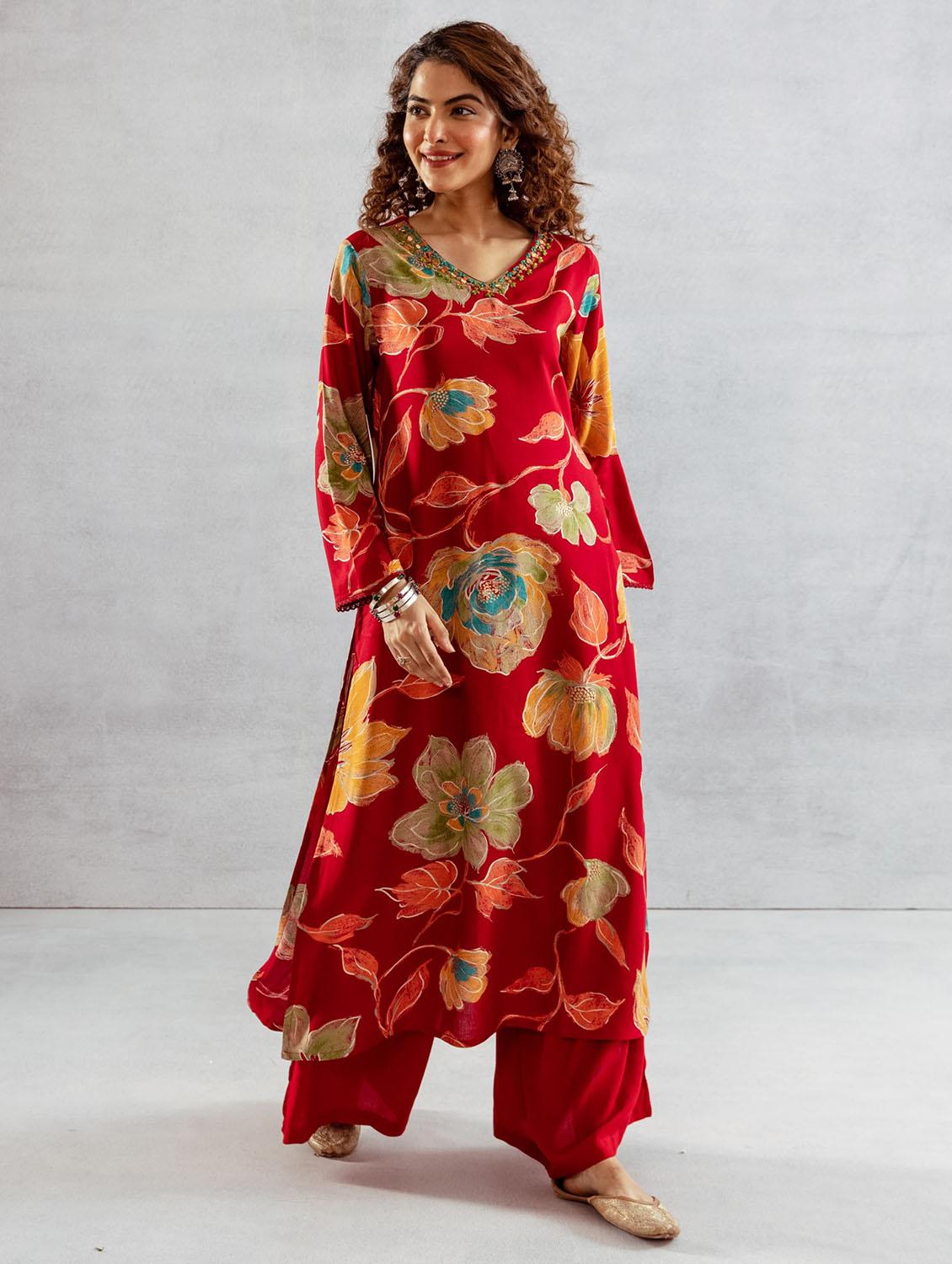 women floral printed long sleeve kurta palazzo set - 21969675 -  Zoom Image - 0