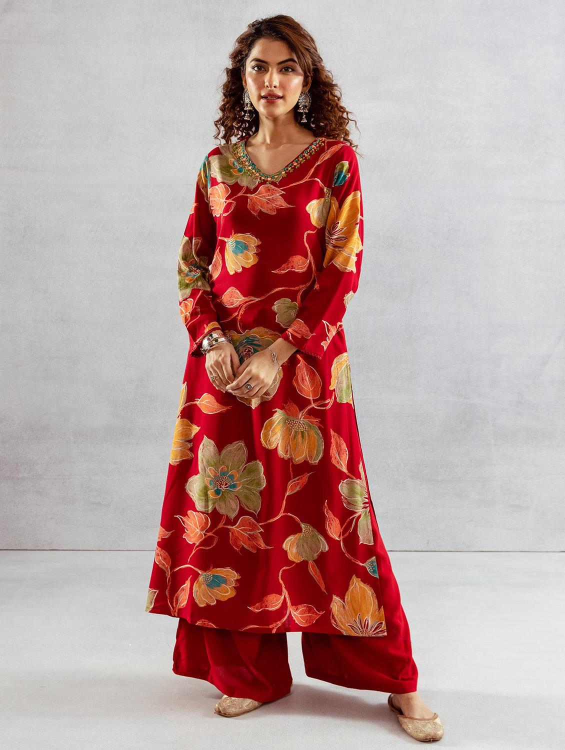 women floral printed long sleeve kurta palazzo set - 21969675 -  Standard Image - 1