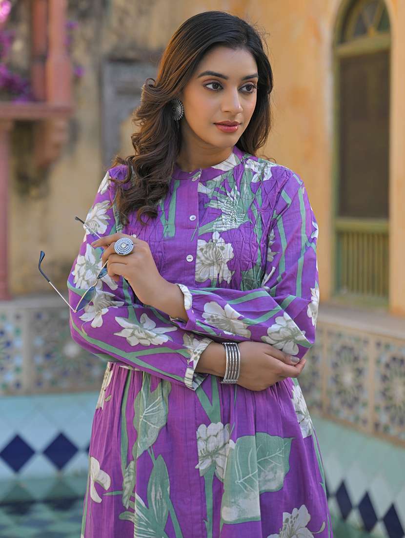 women floral printed long sleeve kurta pant set - 21969686 - Standard Image - 1