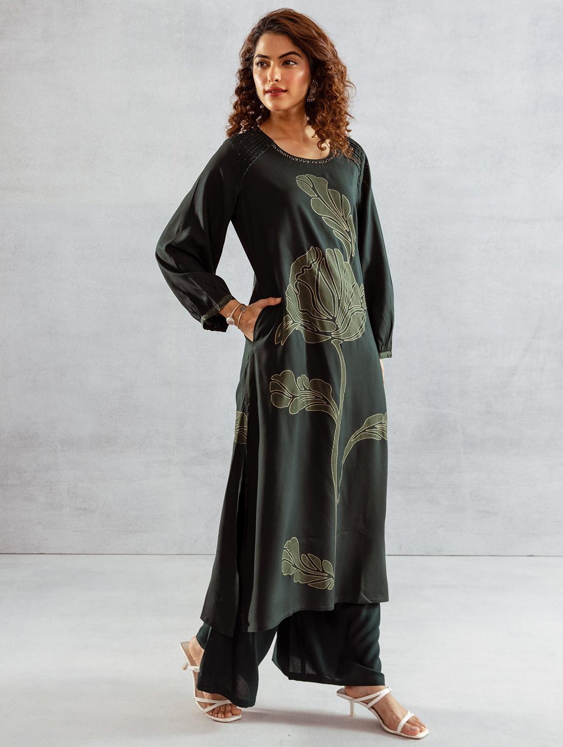 women printed long sleeve kurta palazzo set - 21969694 - Standard Image - 1