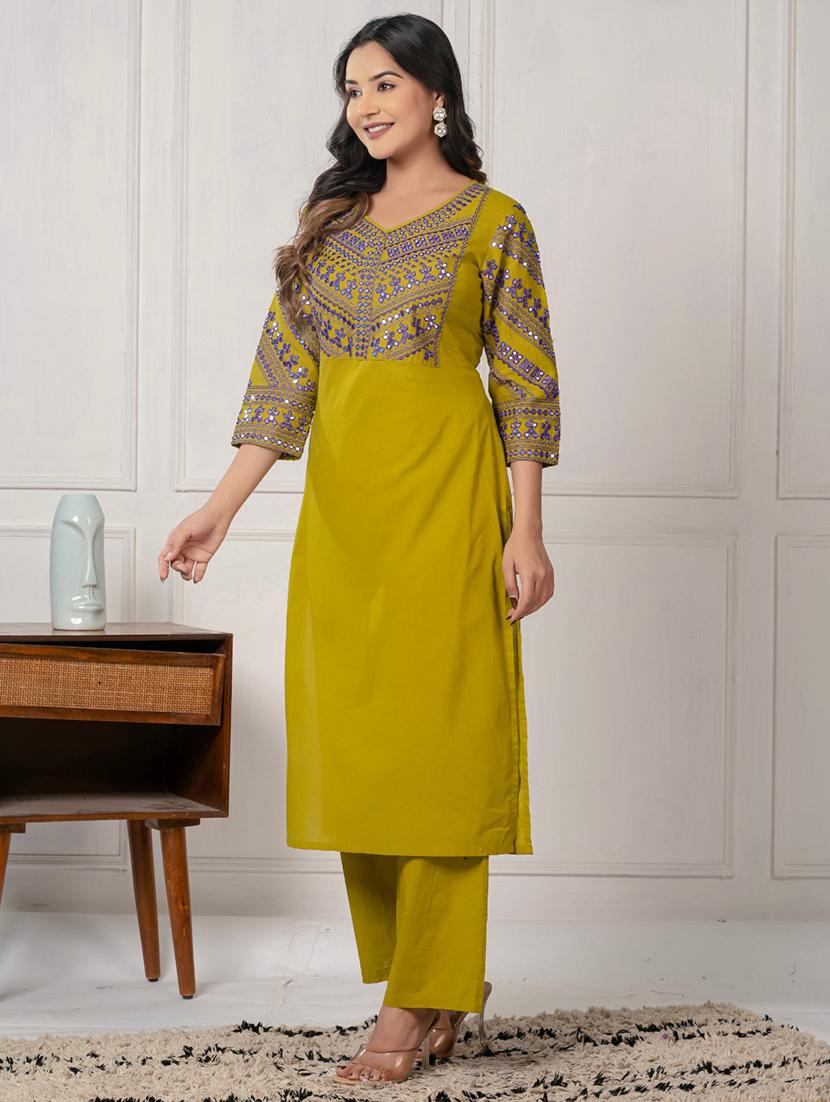 women three quarter sleeve kurta pant set - 21969695 -  Standard Image - 1