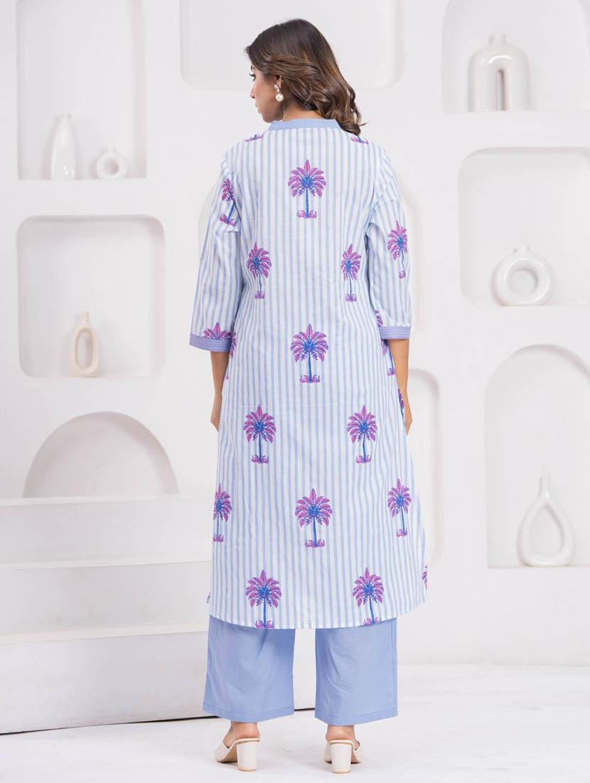women printed three quarter sleeve kurta pant set - 21969697 - Standard Image - 1
