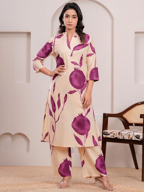 women printed three quarter sleeve kurta pant set - 21969708 - Standard Image - 0