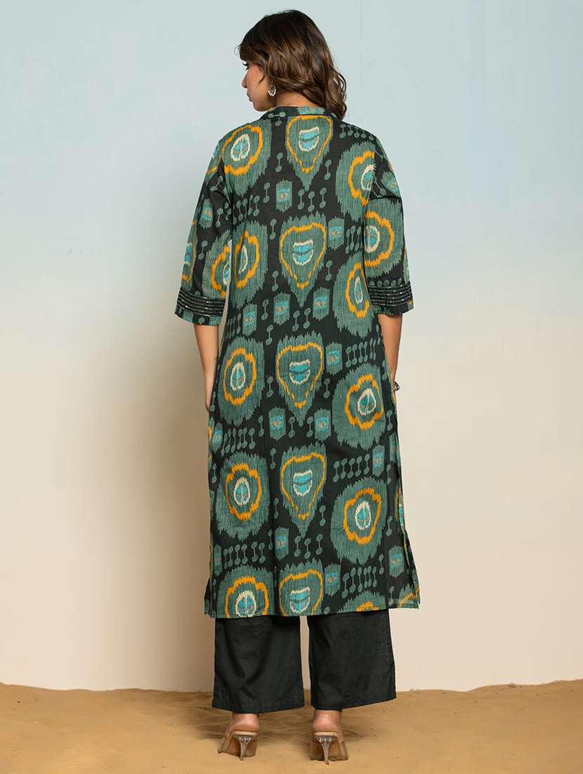 women printed three quarter sleeve kurta pant set - 21969717 -  Standard Image - 1