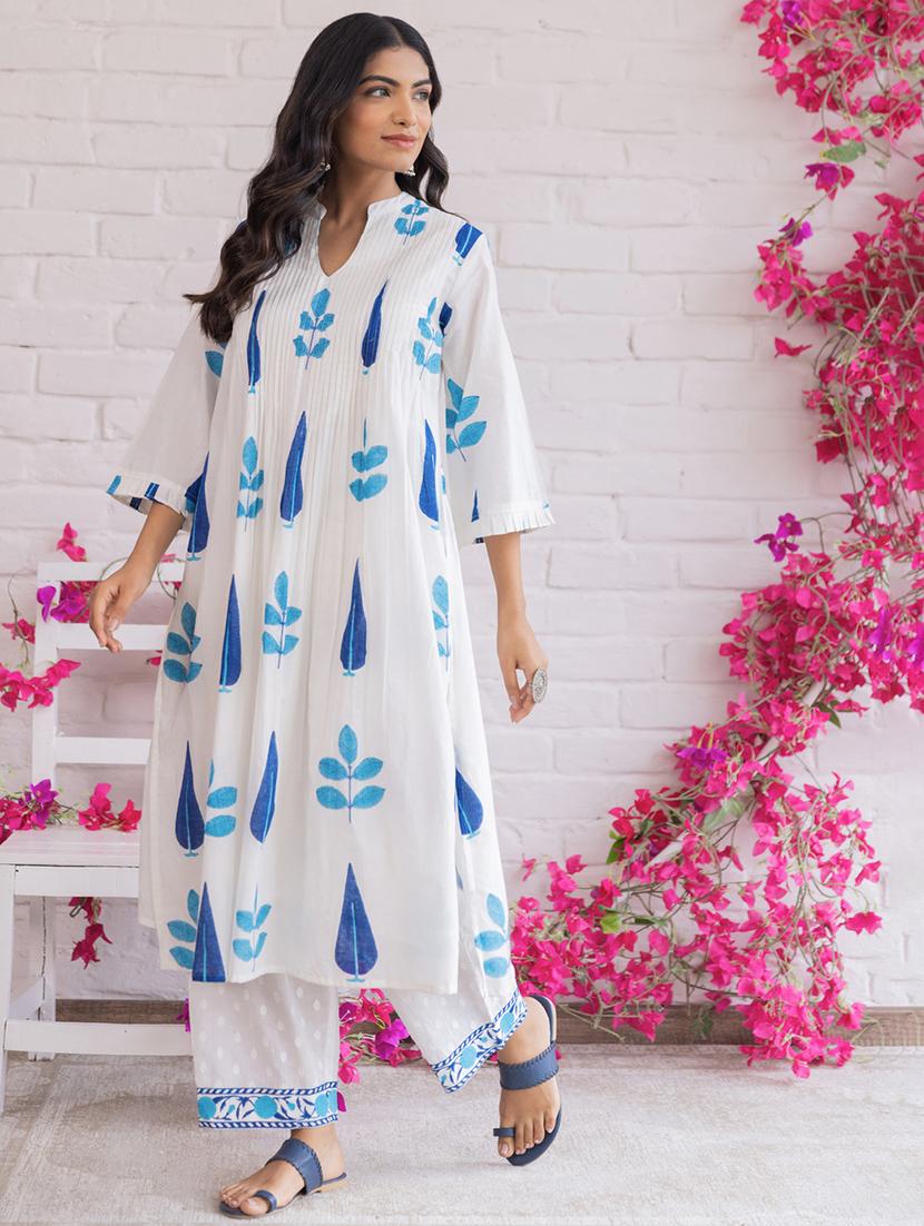 women printed three quarter sleeve kurta pant set - 21969728 -  Standard Image - 1