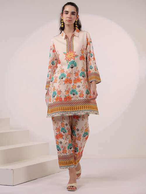 women three quarter sleeve ethnic co-ord set - 21969765 - Standard Image - 0