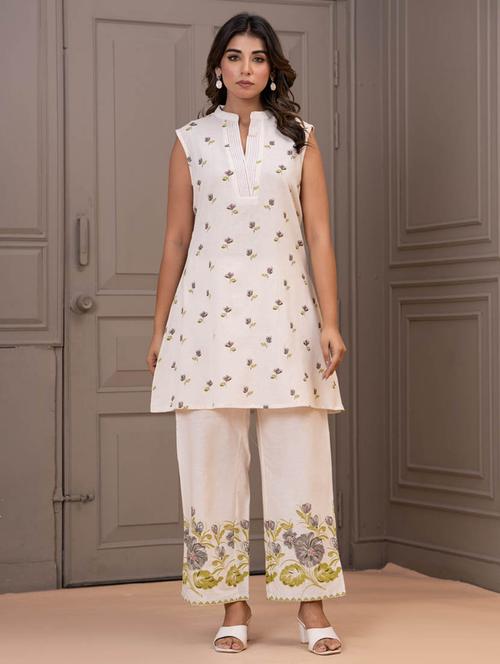 women off white sleeveless regular fit ethnic co-ord set - 21969778 - Standard Image - 0