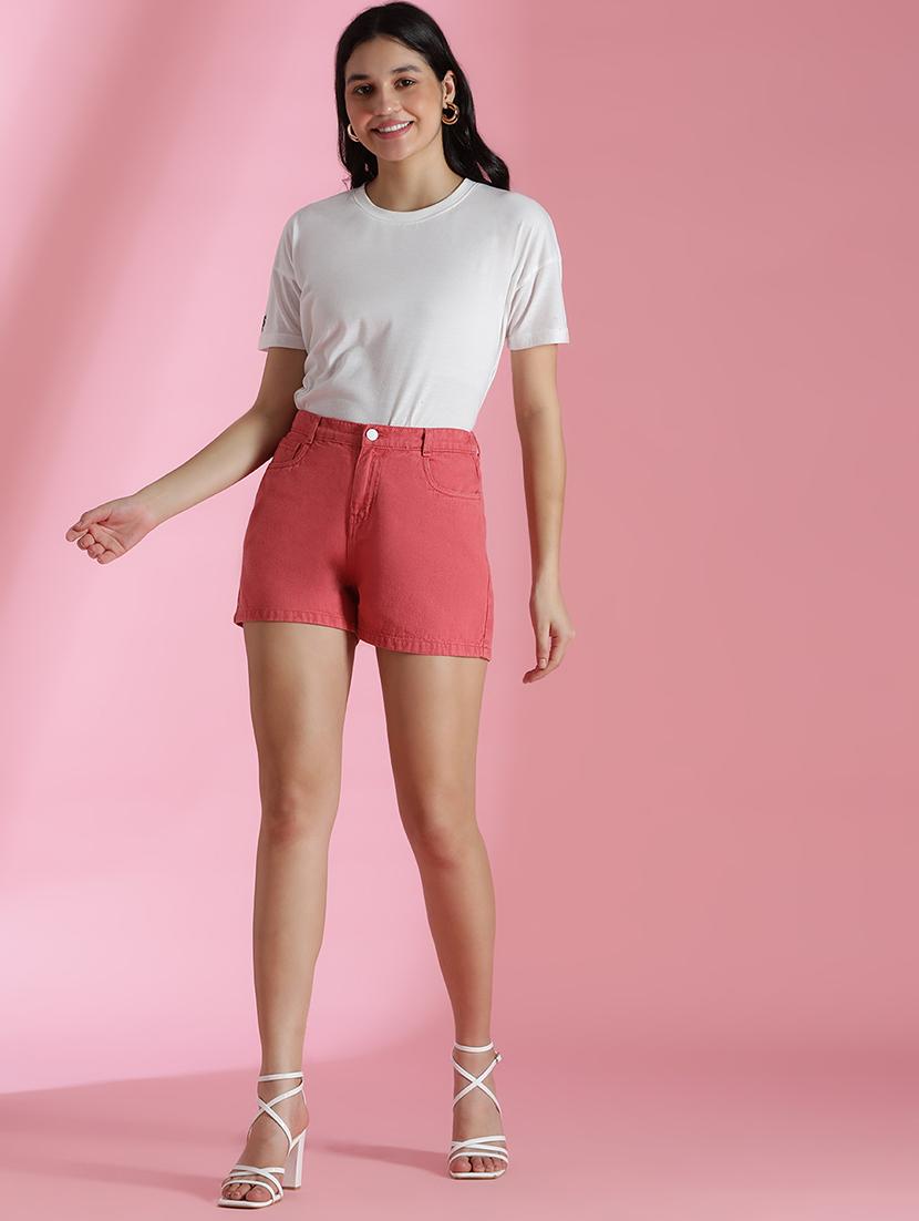 women solid mid rise denim shorts - 21969798 - Standard Image - 4