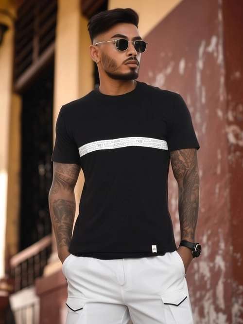 men chest print short sleeve slim fit t-shirt