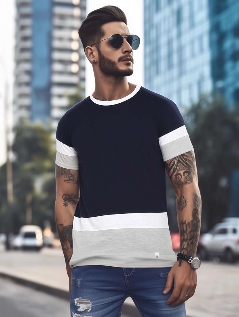men color block short sleeve slim fit t-shirt