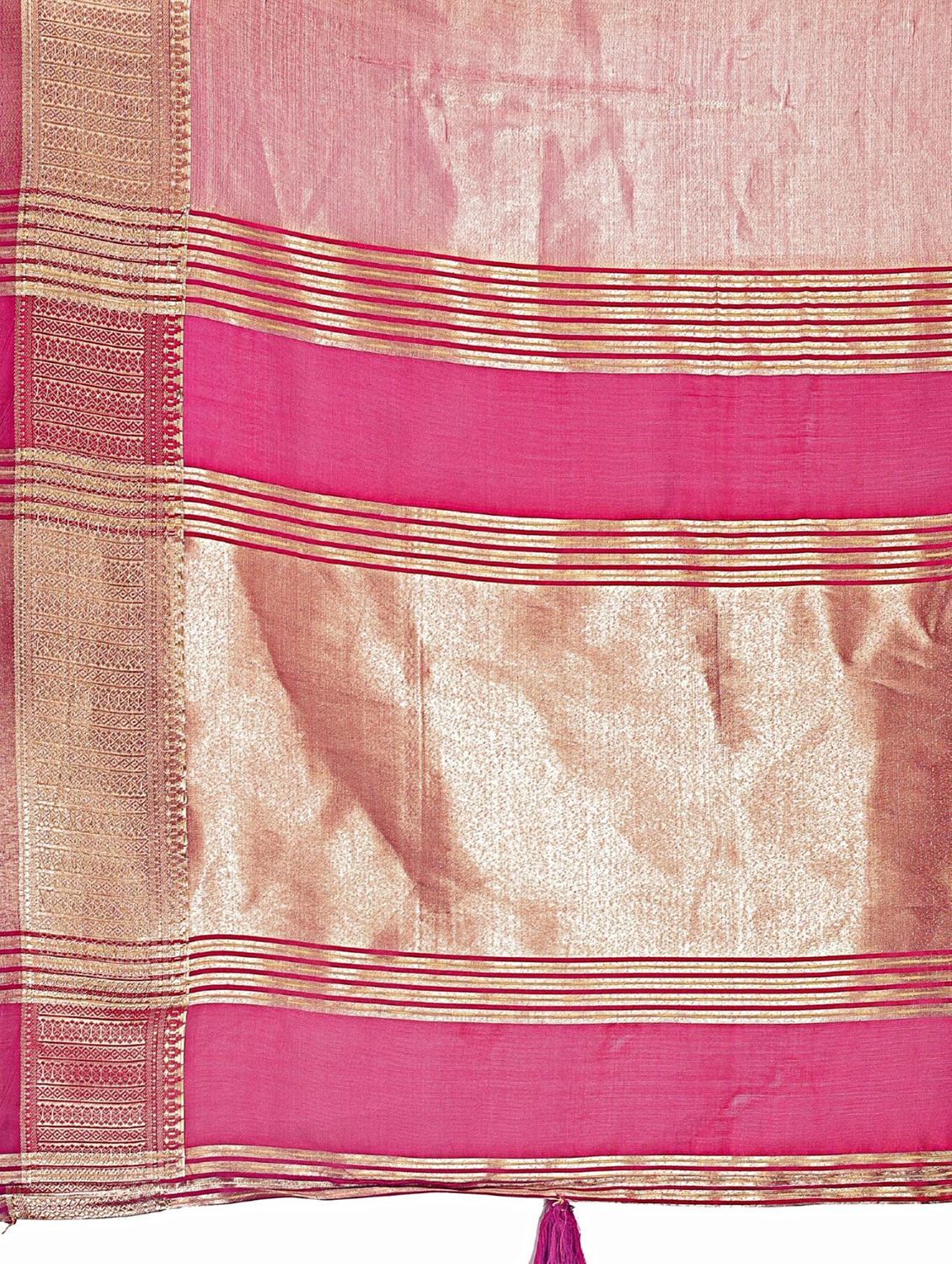 women solid with bordered saree with blouse - 21969863 - Standard Image - 4