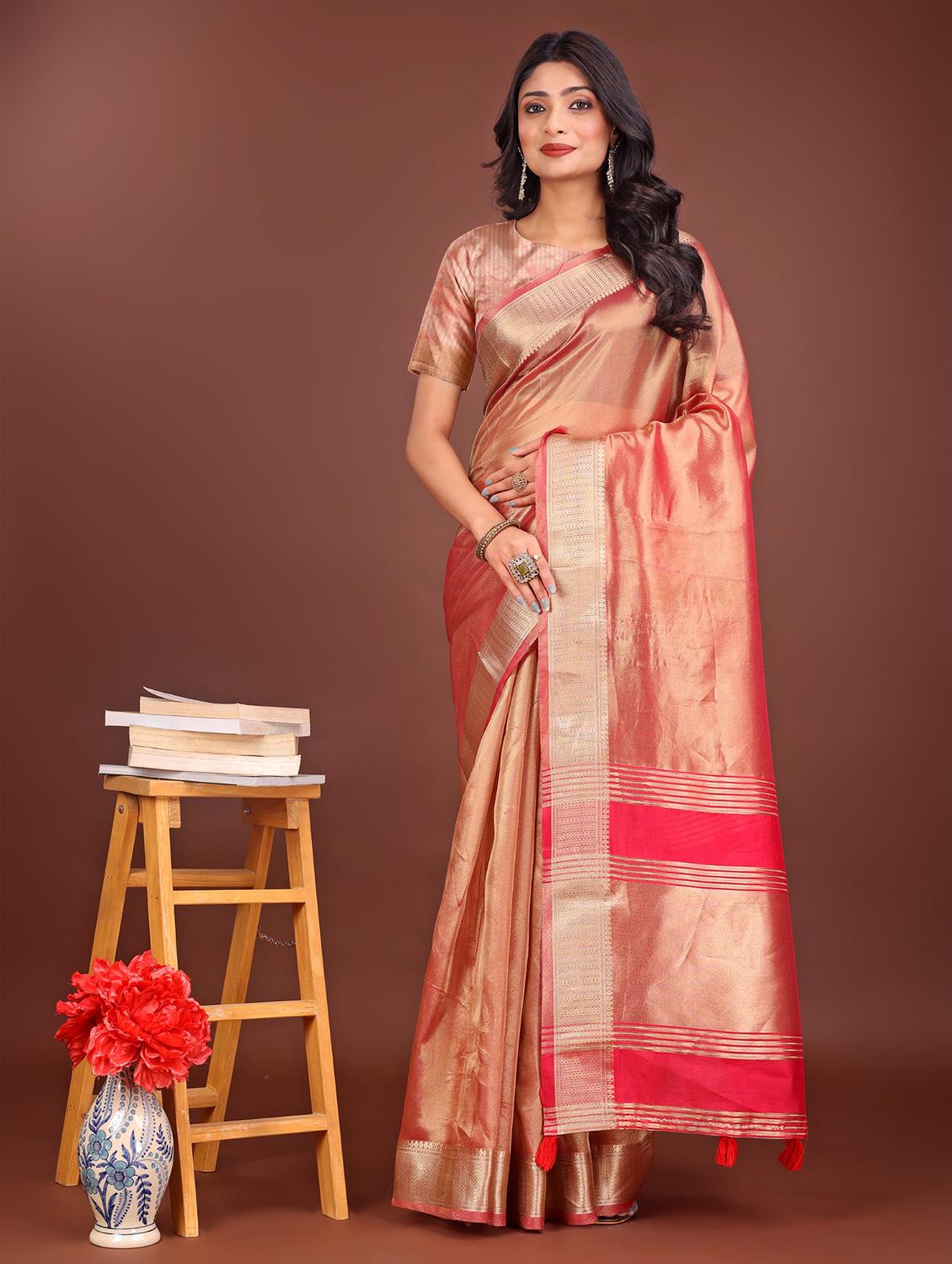 women solid with bordered saree with blouse - 21969864 - Zoom Image - 0