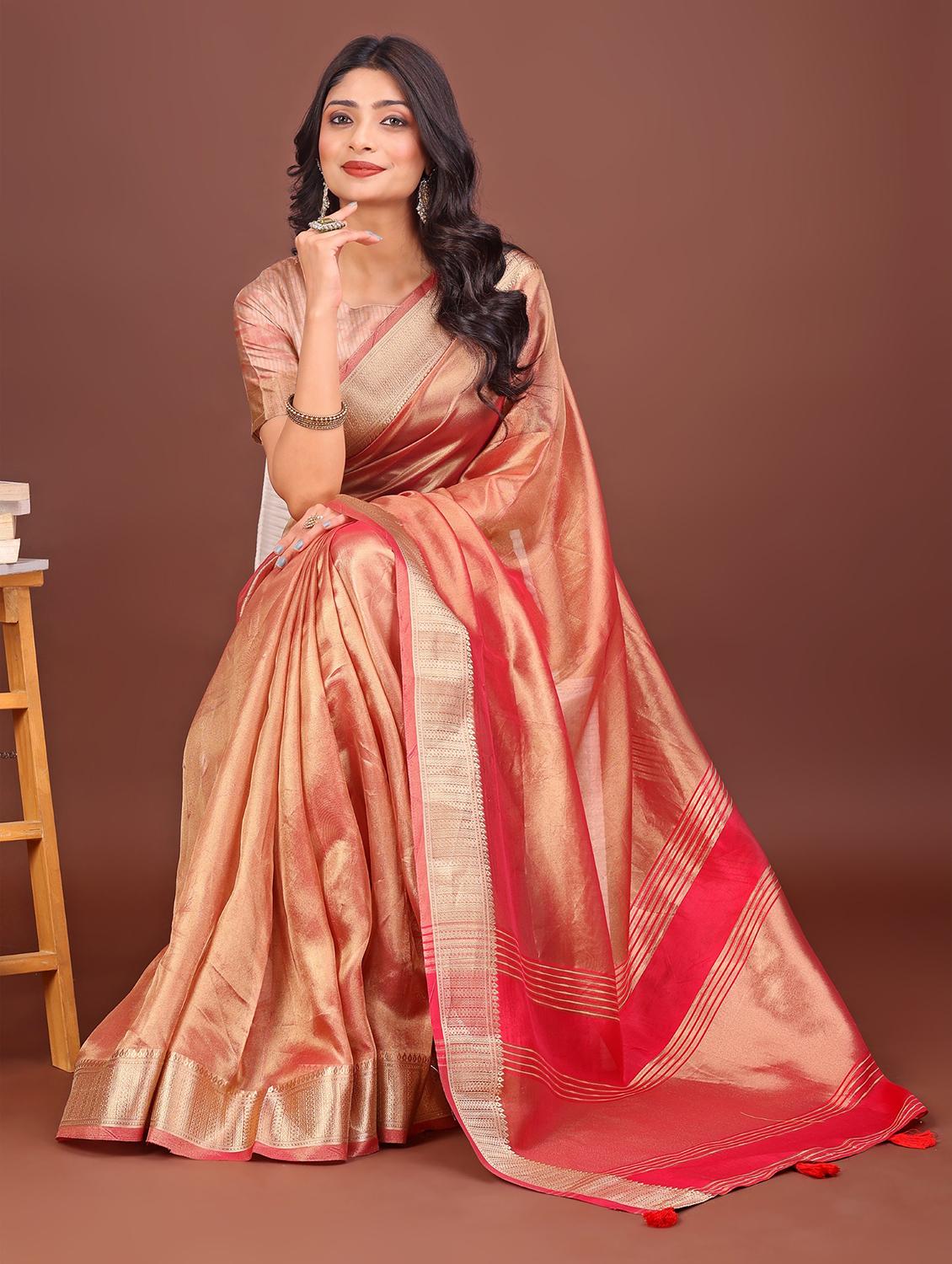 women solid with bordered saree with blouse - 21969864 - Standard Image - 1