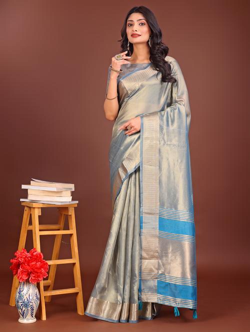 women solid with bordered saree with blouse - 21969865 - Standard Image - 0