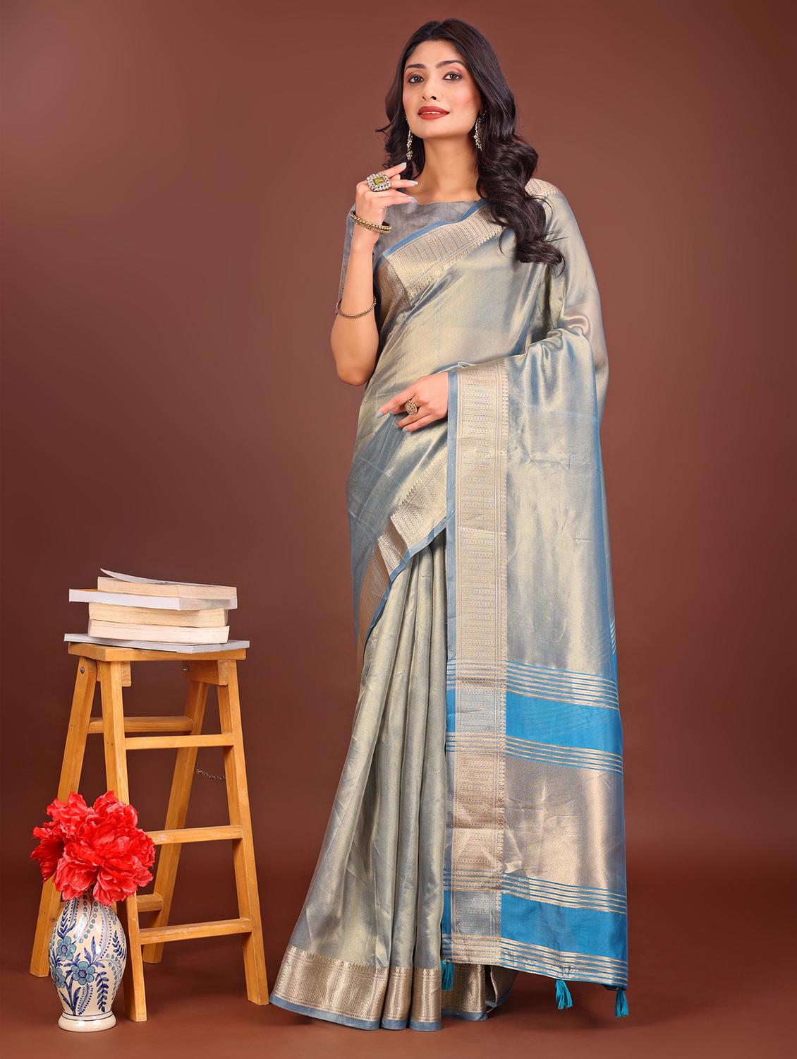 women solid with bordered saree with blouse - 21969865 - Zoom Image - 0