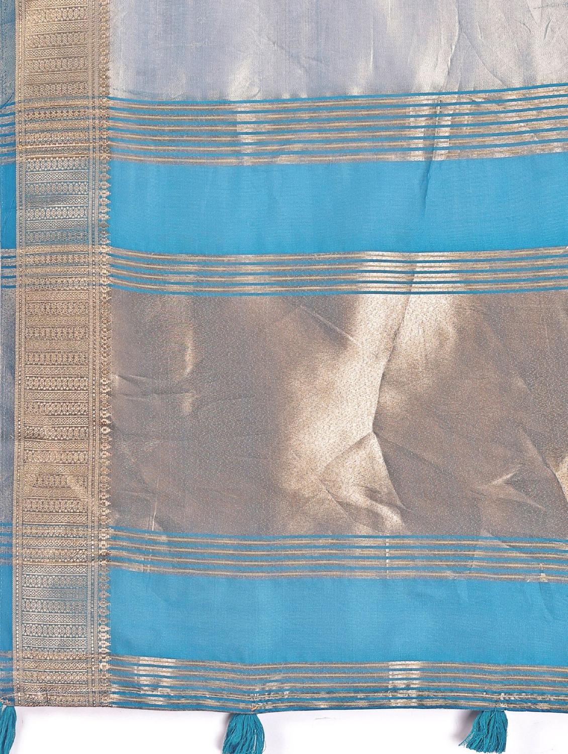 women solid with bordered saree with blouse - 21969865 - Standard Image - 4
