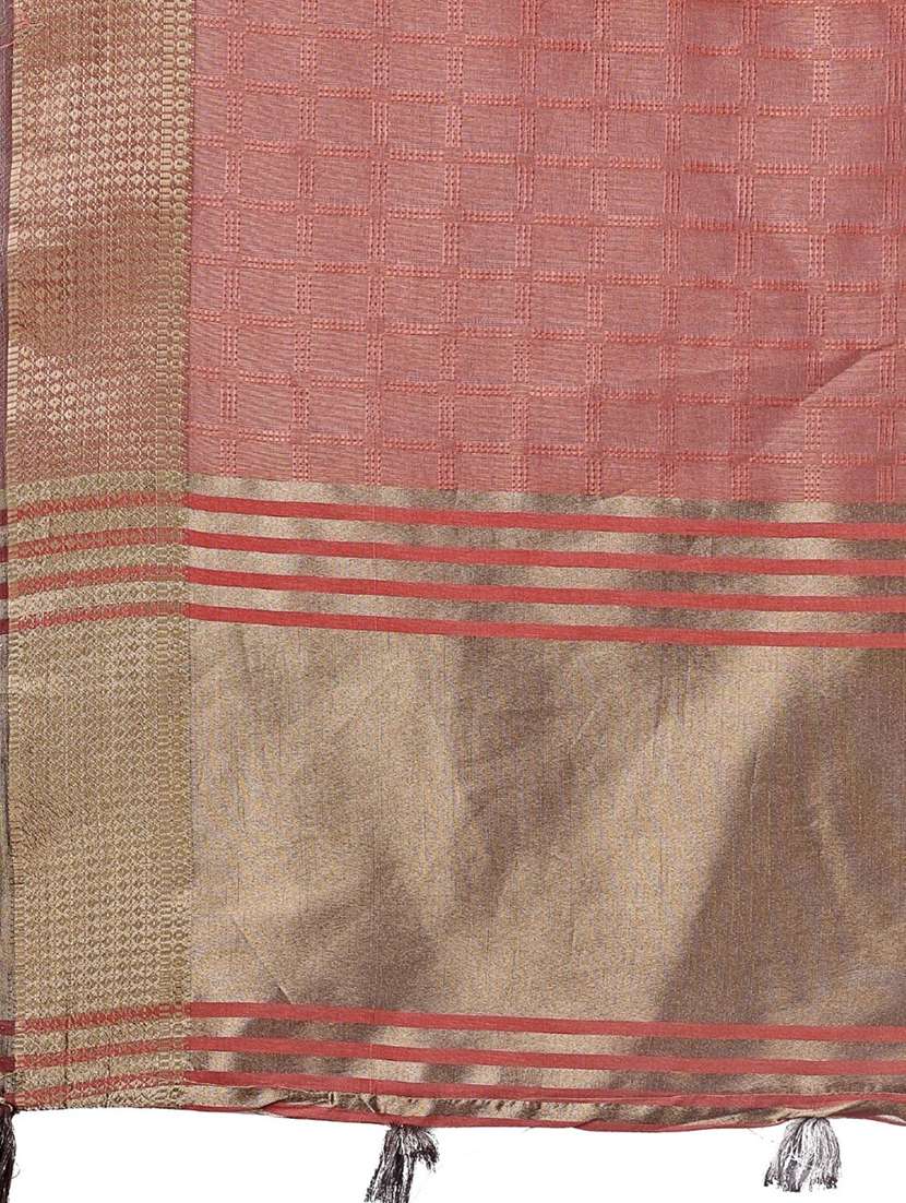 women checkered bordered saree with blouse - 21969886 - Standard Image - 4