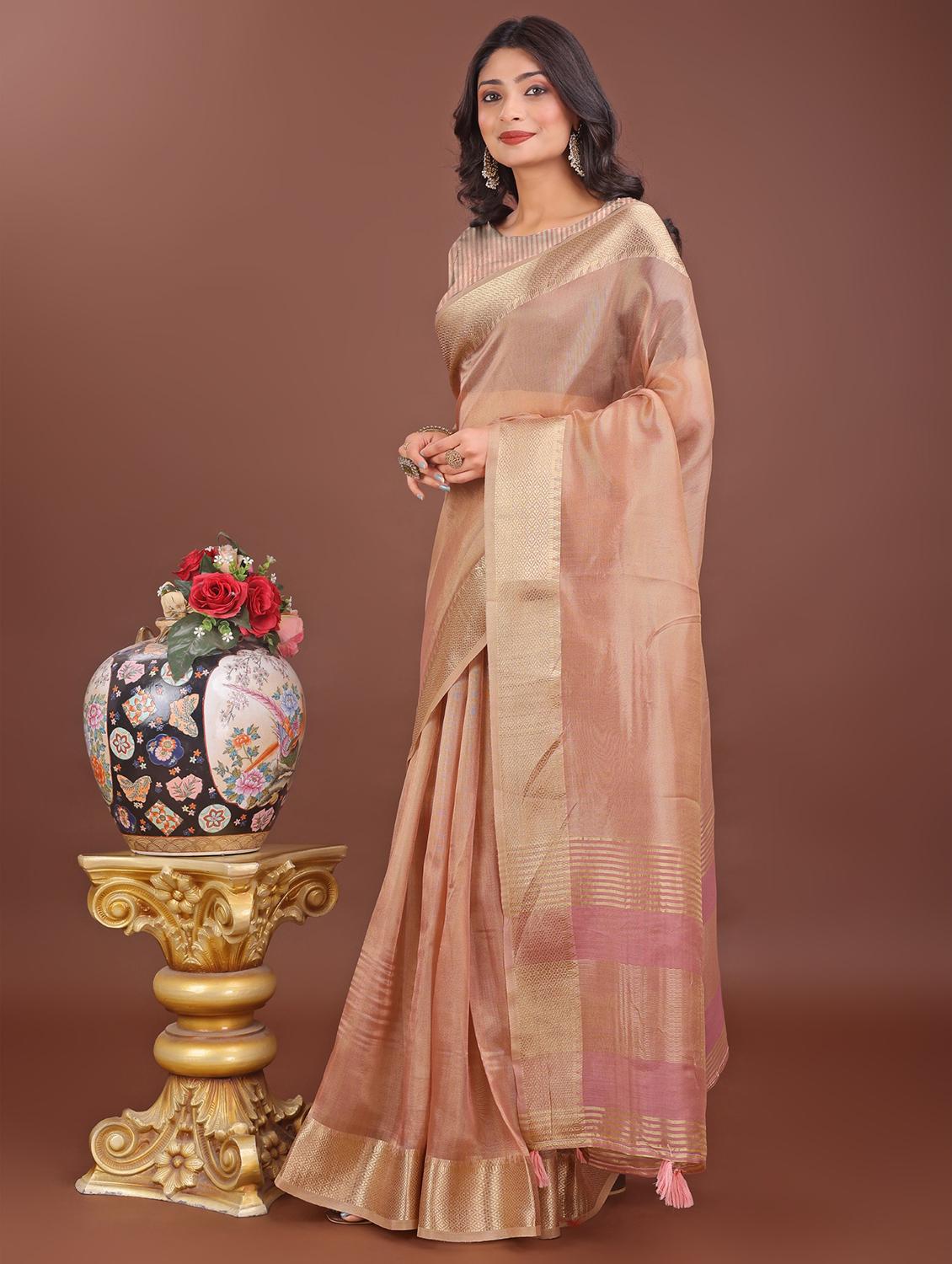 women solid with bordered saree with blouse - 21969899 -  Standard Image - 1