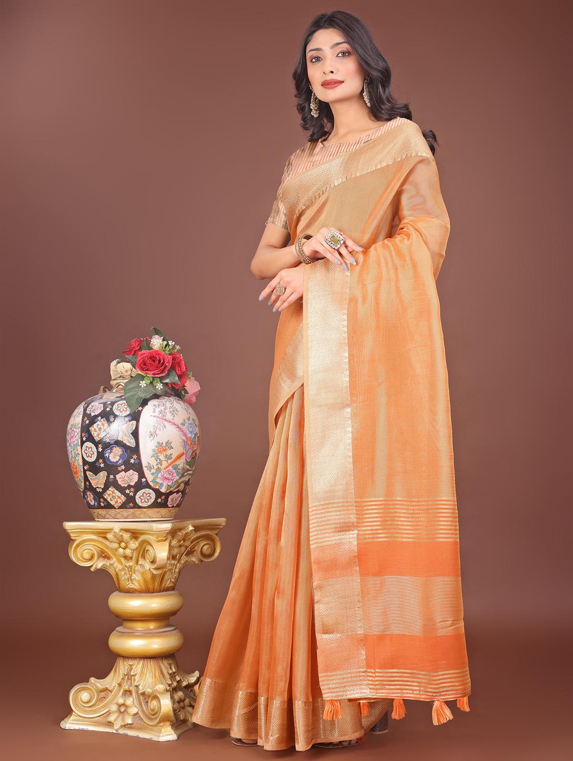 women solid with bordered saree with blouse - 21969901 -  Standard Image - 1