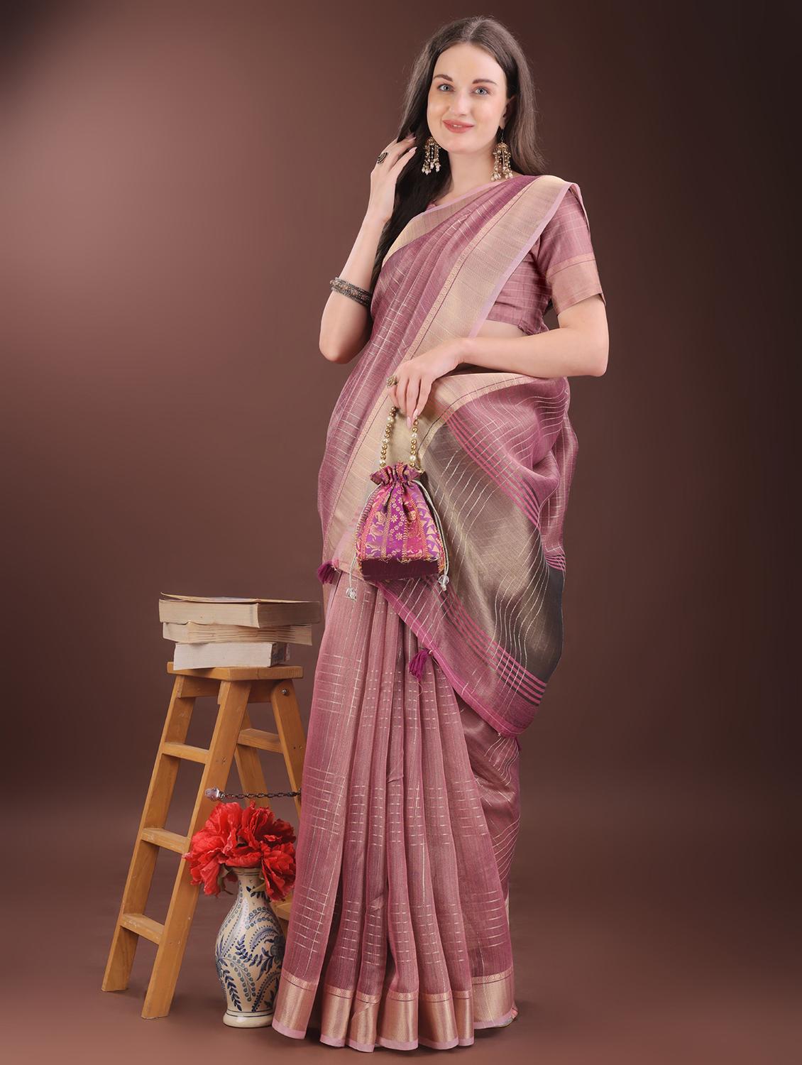 women checkered bordered saree with blouse - 21969905 - Standard Image - 1