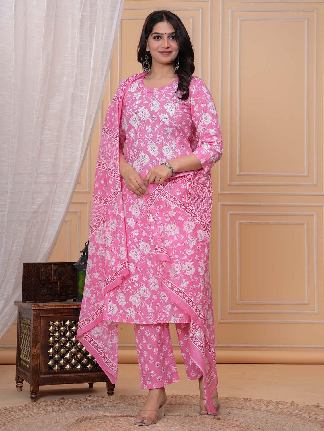 women three quarter sleeve kurta pant with dupatta set - 21969978 -  Standard Image - 1
