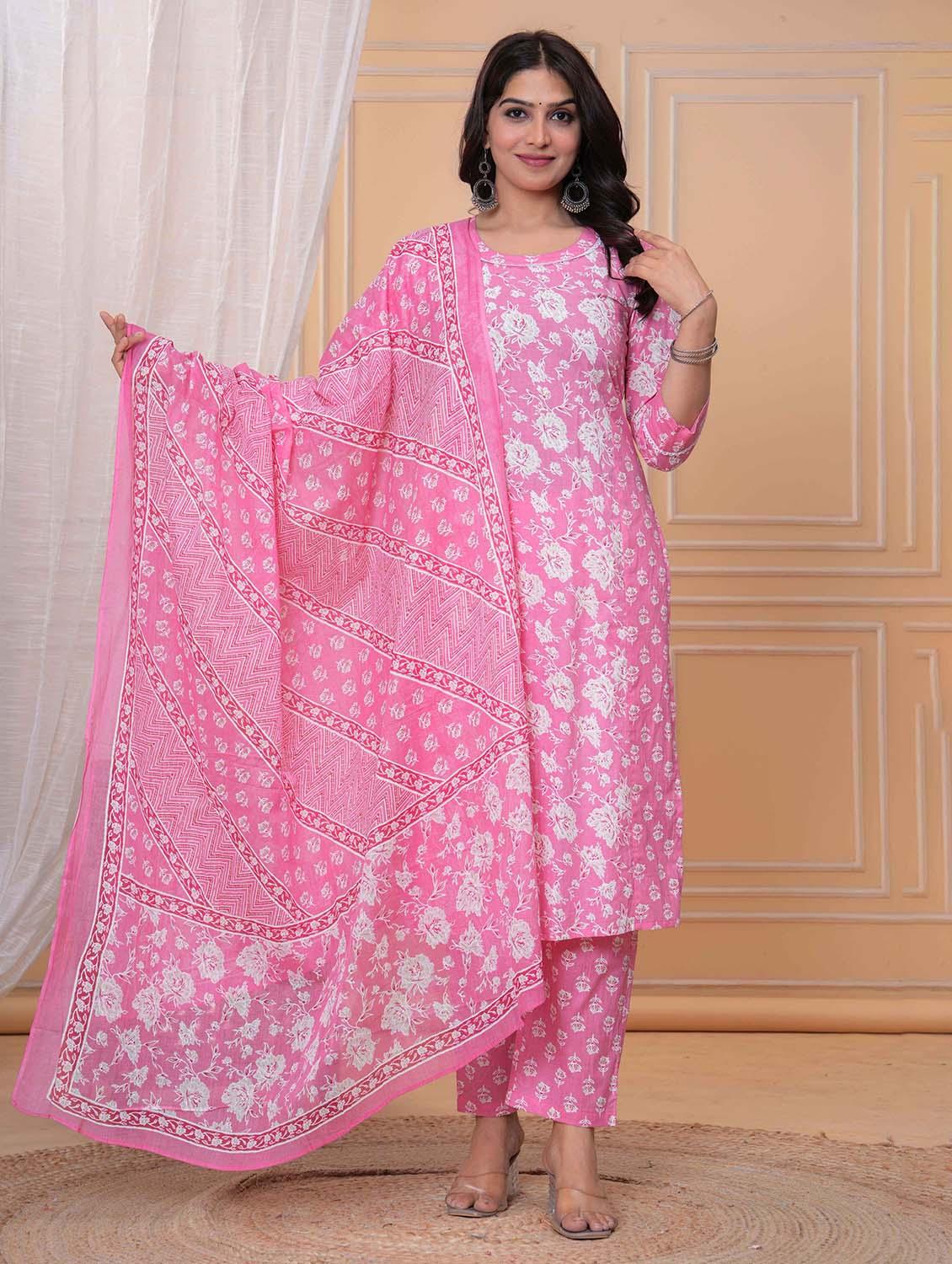 women three quarter sleeve kurta pant with dupatta set - 21969978 - Standard Image - 4
