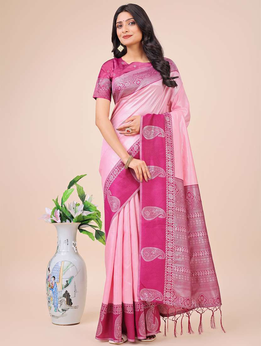 women solid with bordered saree with blouse - 21970000 -  Zoom Image - 0