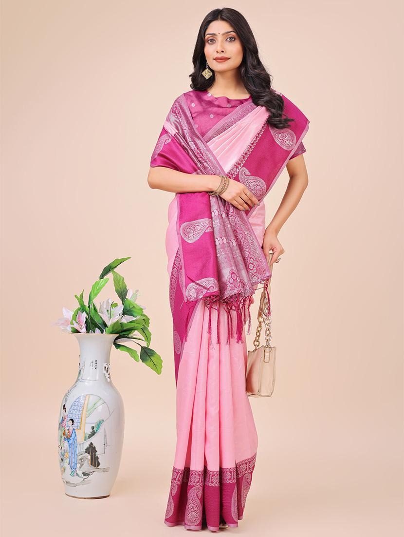 women solid with bordered saree with blouse - 21970000 - Standard Image - 1