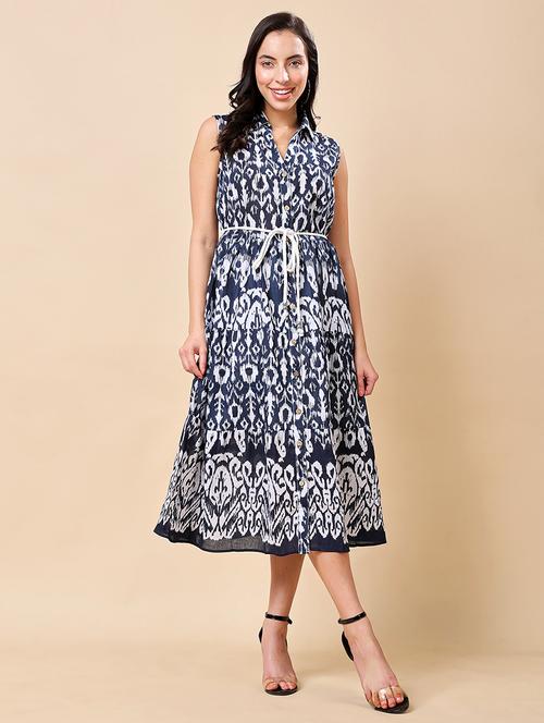 women printed collared sleeveless tiered dress - 21970009 -  Standard Image - 0