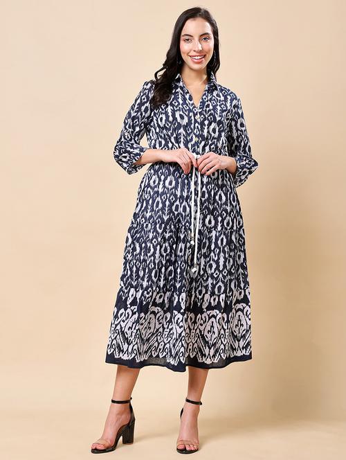 women printed collared tiered midi dress - 21970010 -  Standard Image - 0