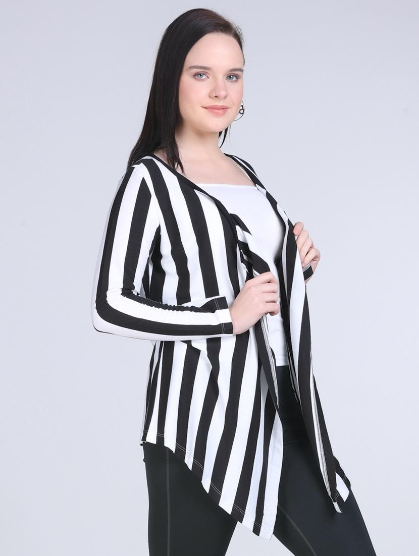 women striped long sleeve asymmetric shrug - 21970022 - Standard Image - 1