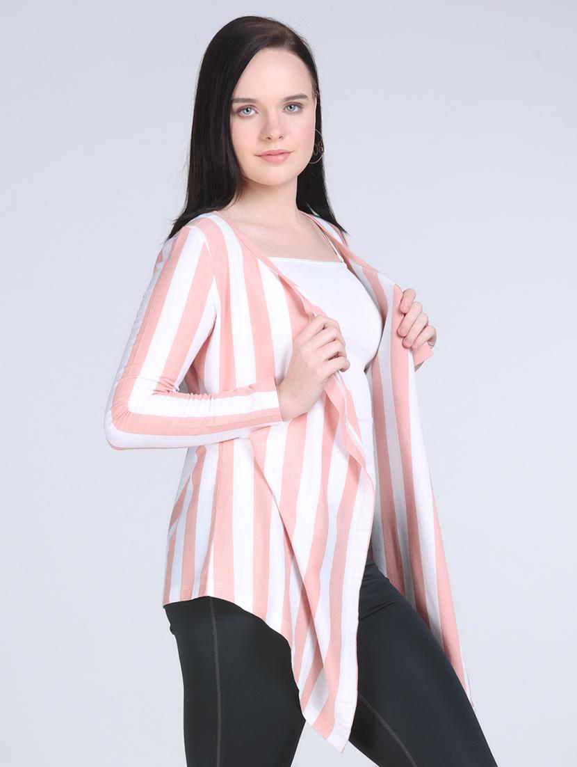 women striped long sleeve asymmetric shrug - 21970023 -  Standard Image - 1