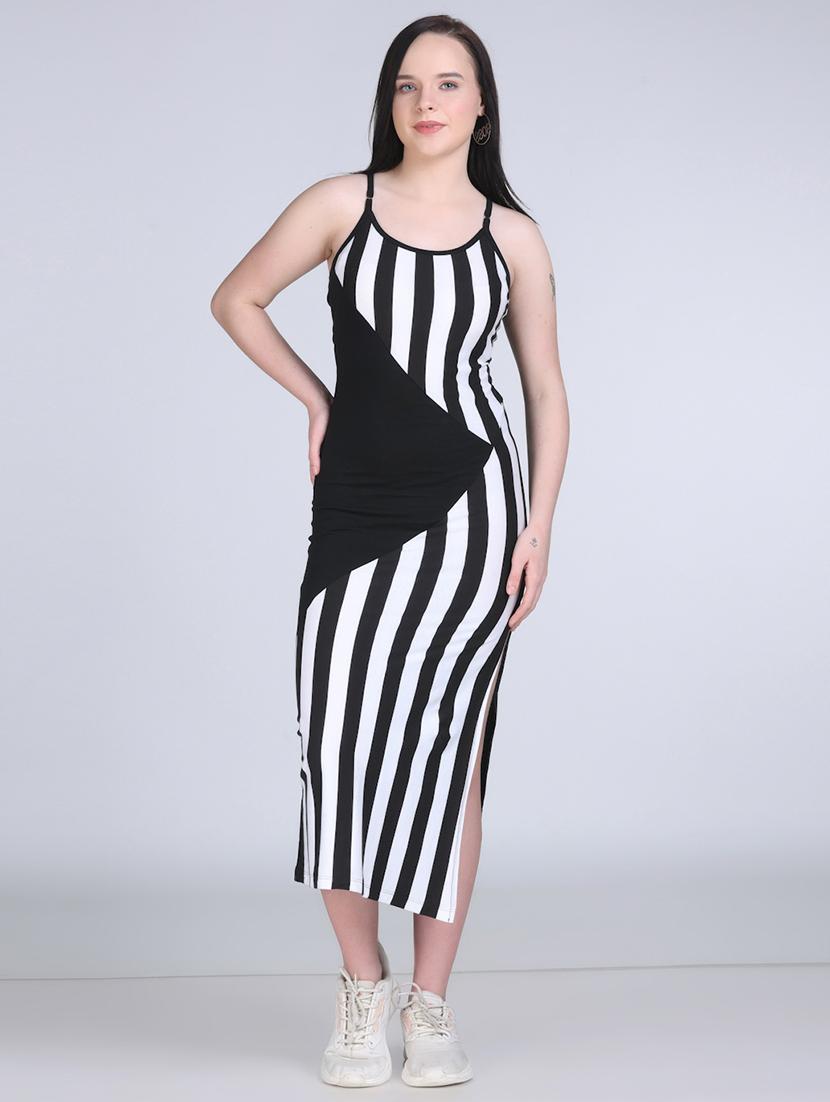 women striped shoulder strap bodycon dress - 21970028 -  Standard Image - 1