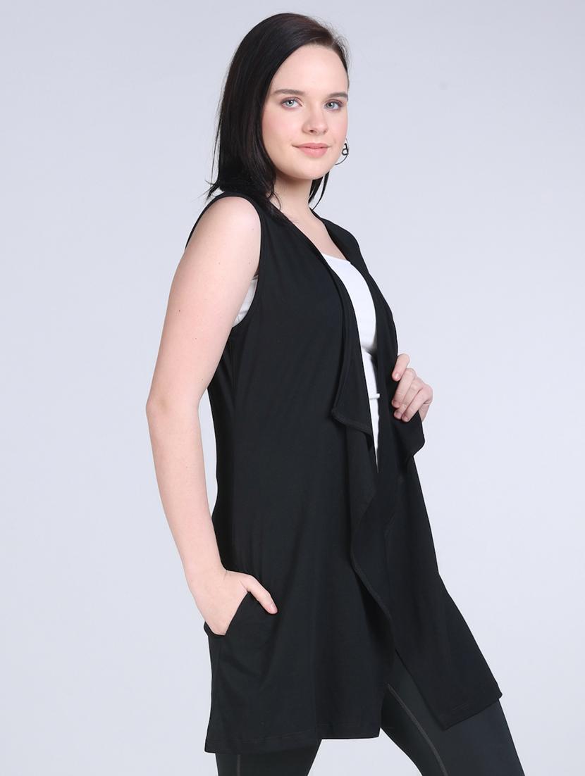 women black solid sleeveless regular shrug - 21970034 -  Standard Image - 1