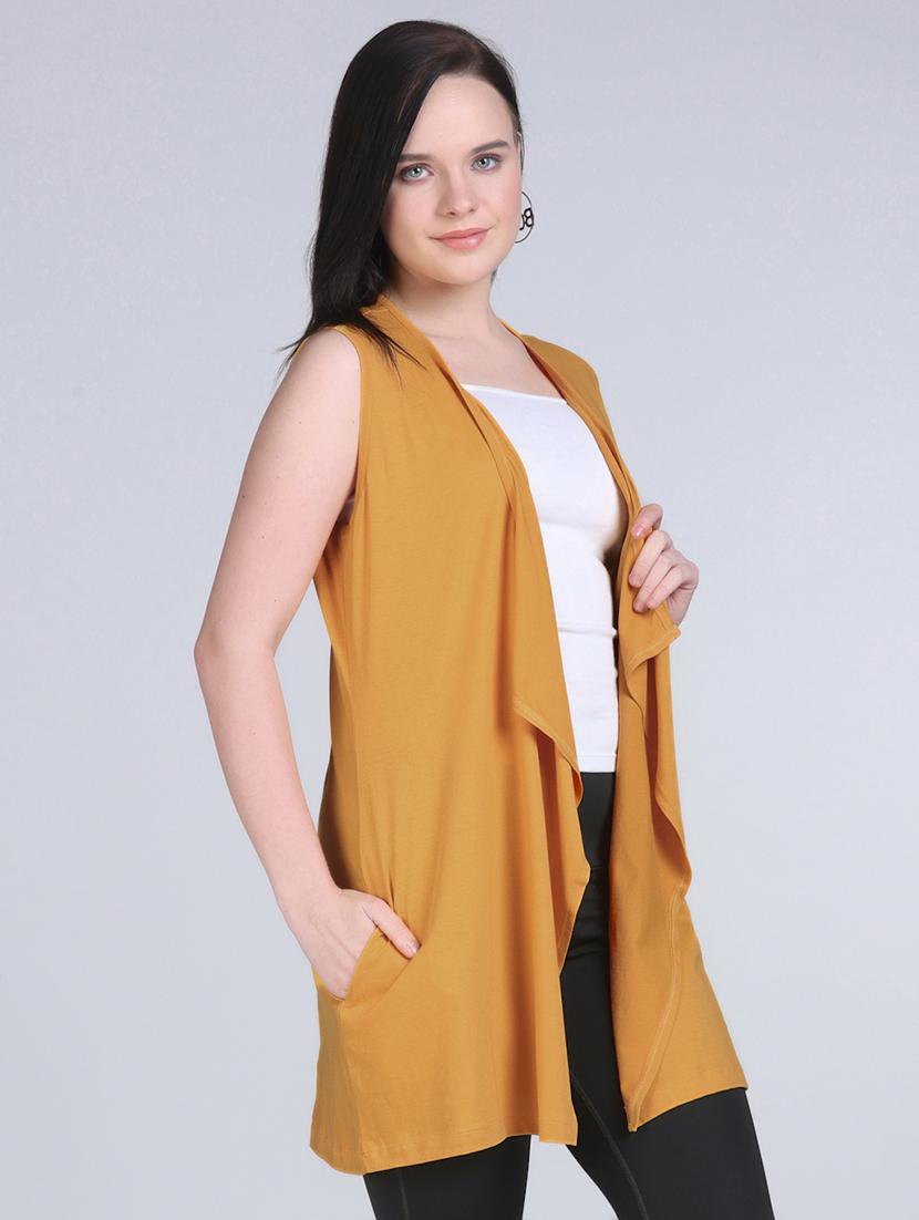 women mustard solid sleeveless regular shrug - 21970037 -  Standard Image - 1