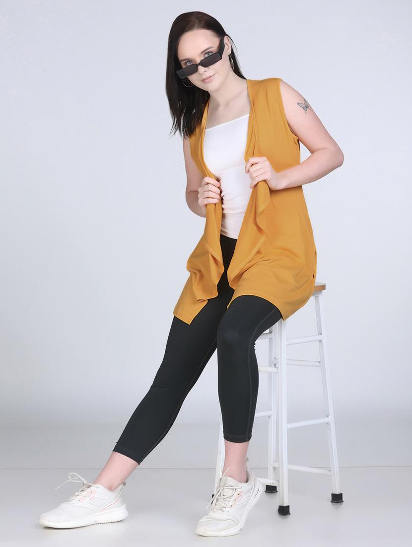 women mustard solid sleeveless regular shrug - 21970037 - Standard Image - 4