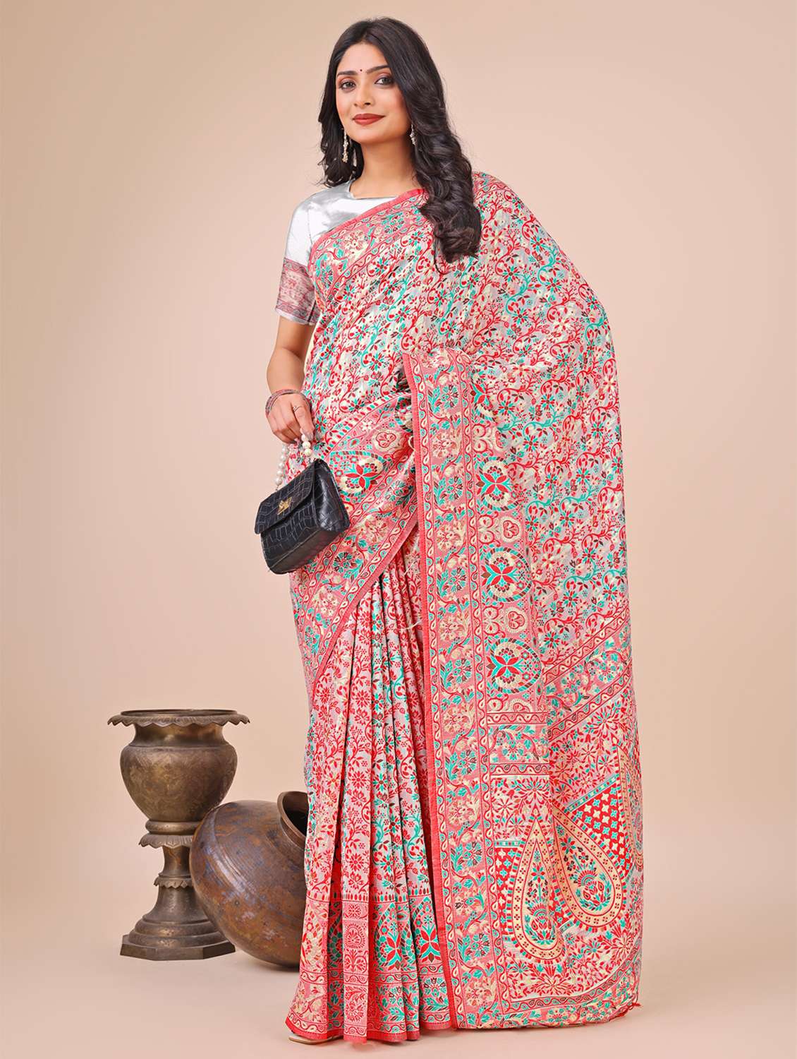 women paisley assam silk saree with blouse - 21970110 -  Standard Image - 1
