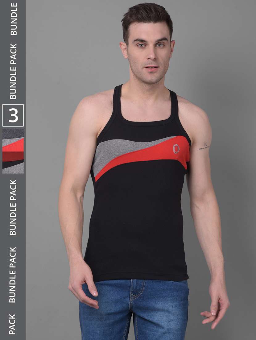 men pack of 3 color block square neck vest