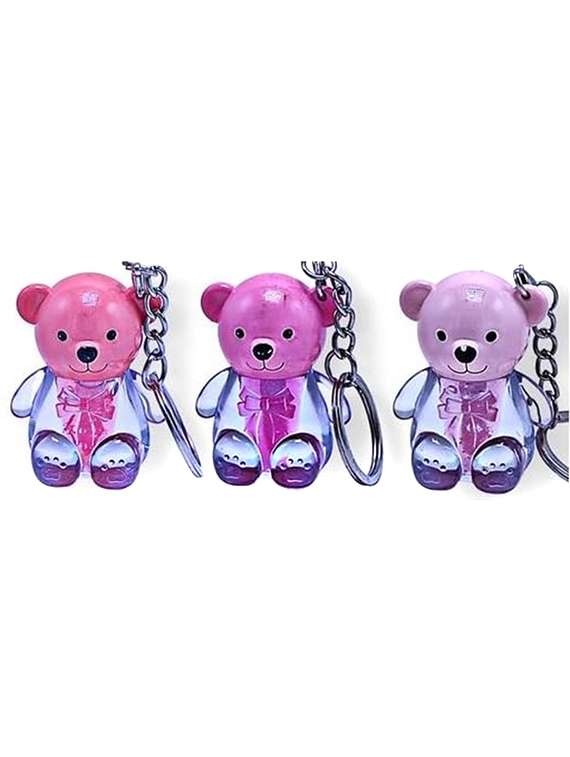  pack of 3 teddy bear shaped natural lip gloss with key chain