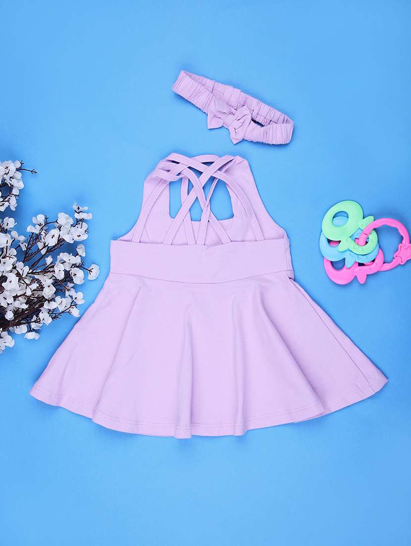 girls solid sleeveless flared frock with hairband - 21970480 -  Standard Image - 1