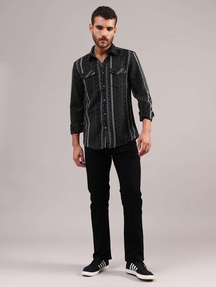 men self design long sleeve regular fit casual shirt - 21970573 -  Standard Image - 4